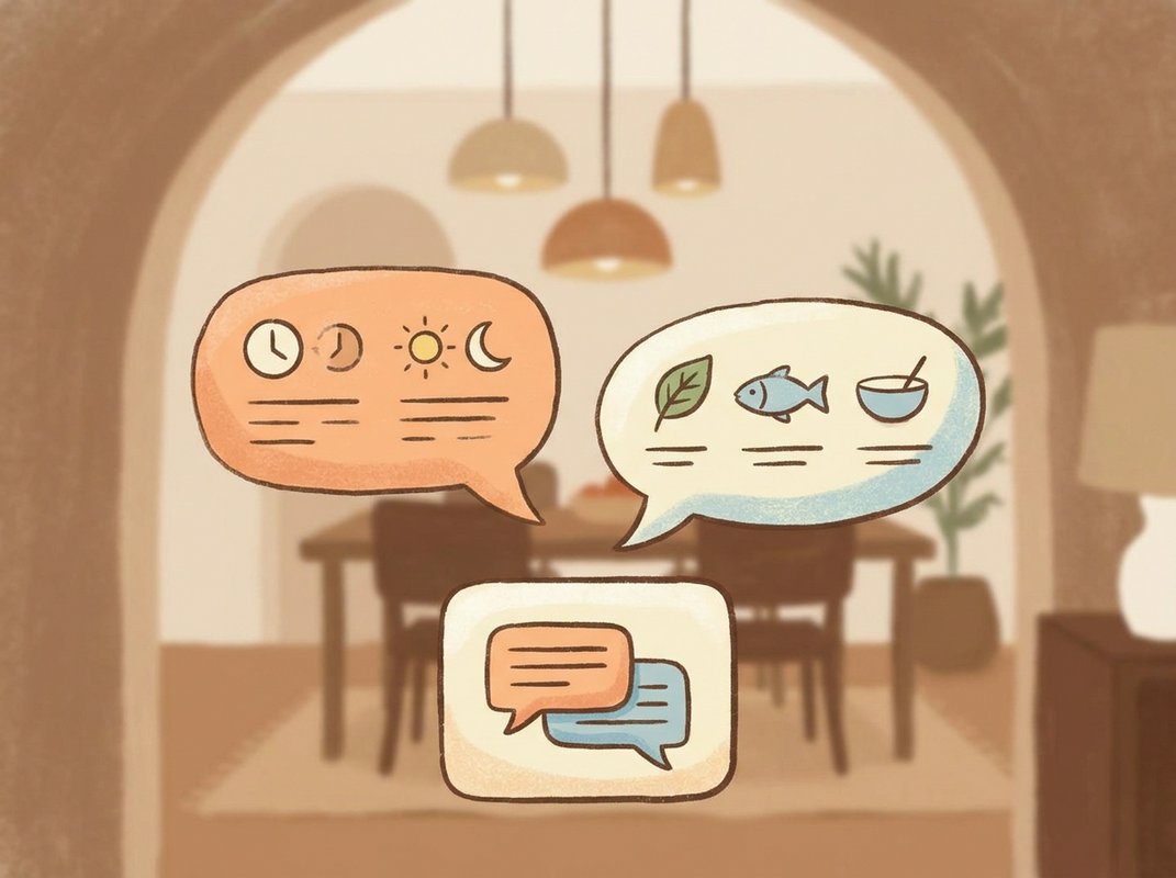 A guest's phone open on a chat screen, resting on a restaurant table beside a printed menu.